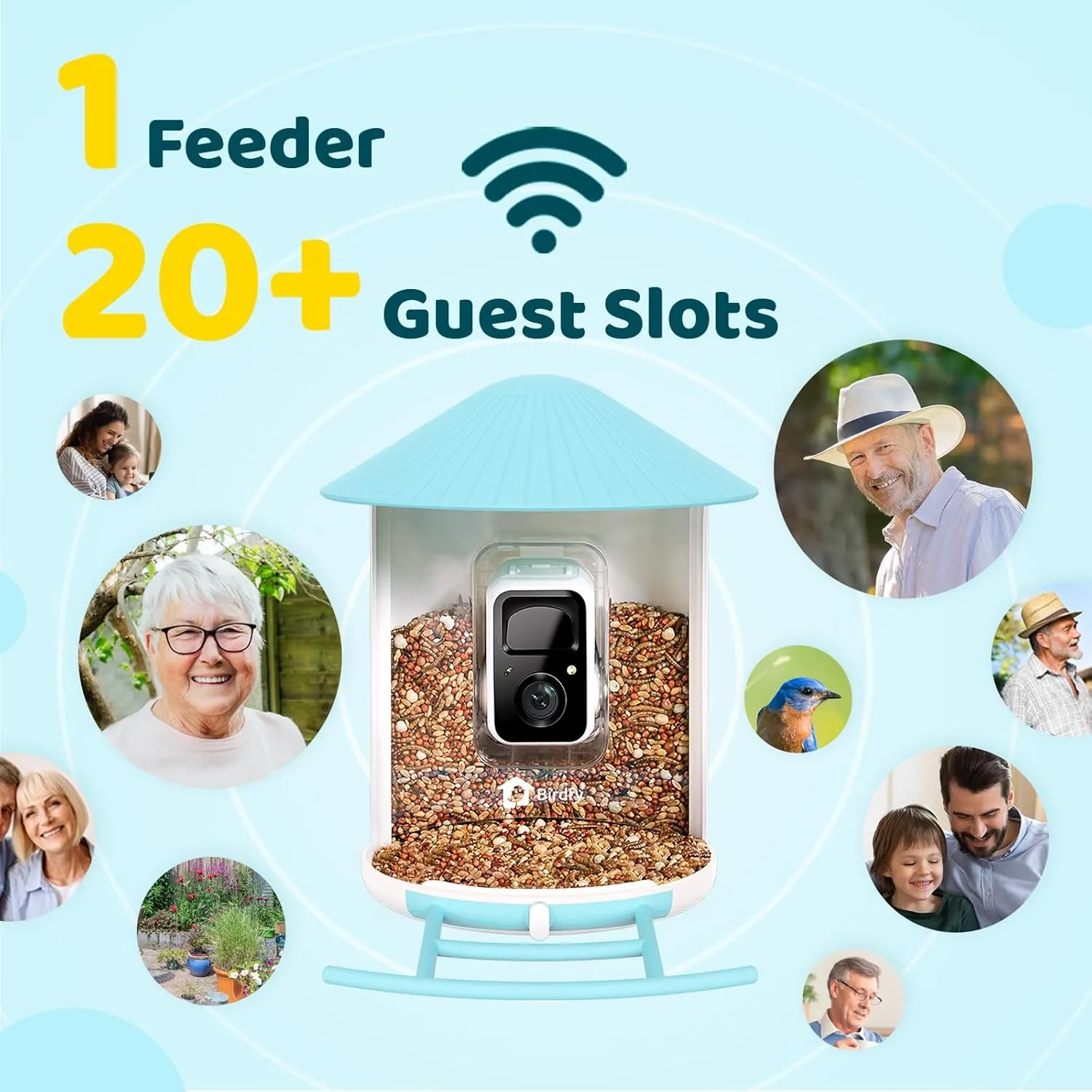 NETVUE by AI Smart Feeder with Camera Solar Powered, AI Auto Capture Each Come & Identify 6000  Species, Cloud Store Videos & On Live, Ideal Gift (Blue)