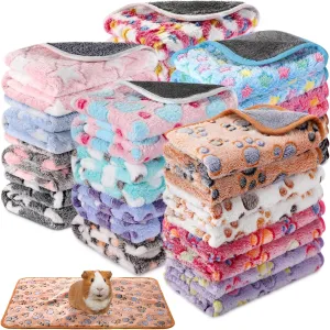 Newwiee 20 Pcs Small PET Fleece Blanket Washable Waterproof Small Animal Cage Bedding Guinea Pig Puppy Dog Cat Pee Pad Liner Accessories(12 x 12 Inch, Assorted)