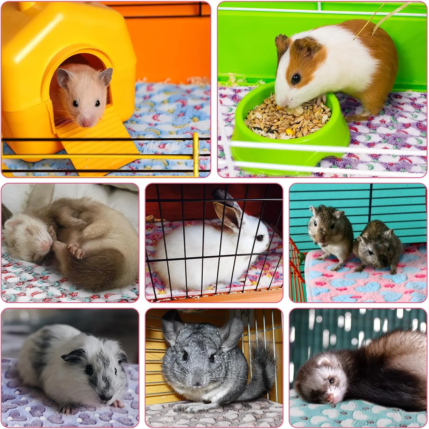 Newwiee 20 Pcs Small PET Fleece Blanket Washable Waterproof Small Animal Cage Bedding Guinea Pig Puppy Dog Cat Pee Pad Liner Accessories(18 x 13 Inch, Assorted)