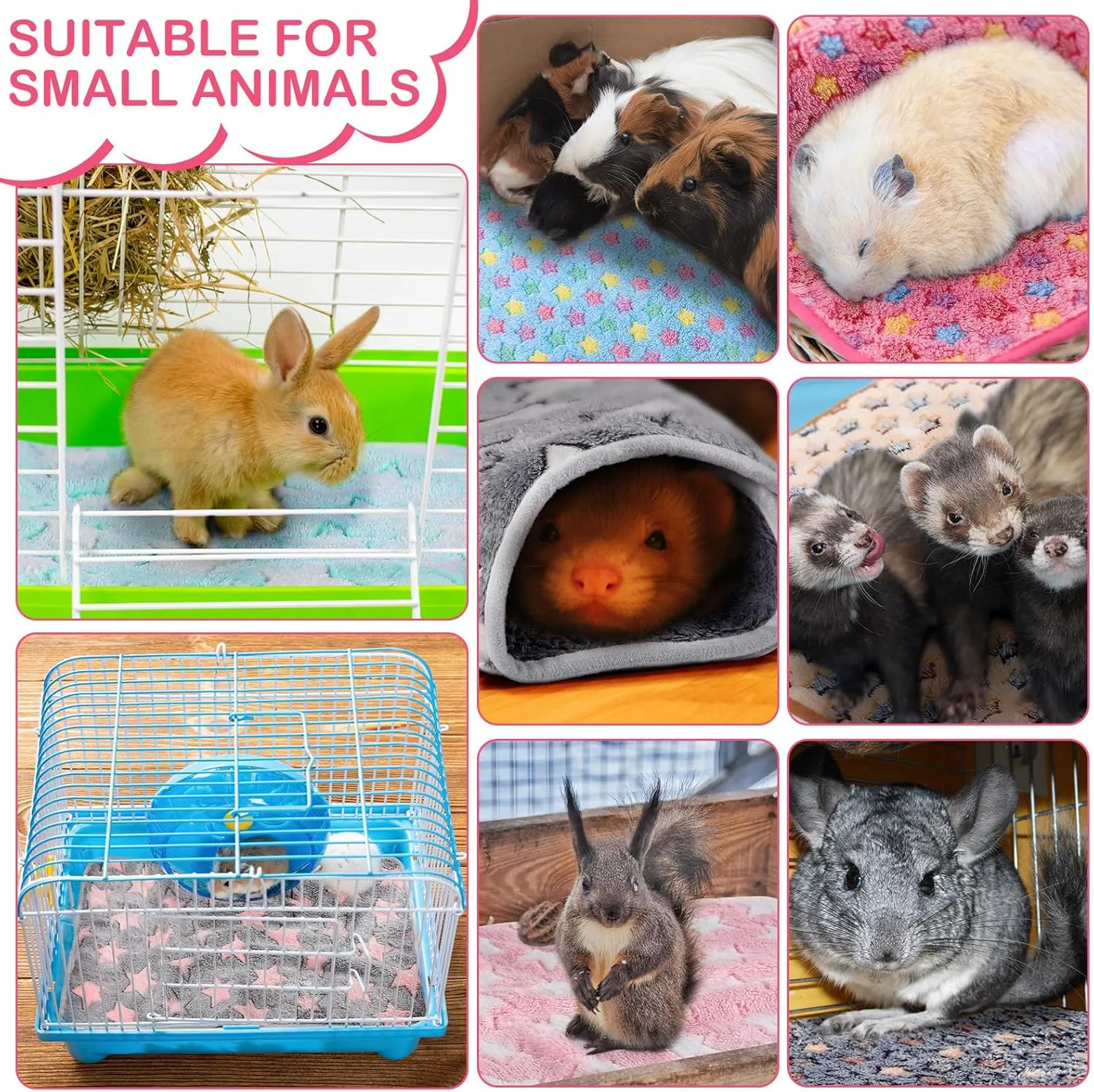 Newwiee 20 Pcs Small PET Fleece Blanket Washable Waterproof Small Animal Cage Bedding Guinea Pig Puppy Dog Cat Pee Pad Liner Accessories(18 x 13 Inch, Assorted)