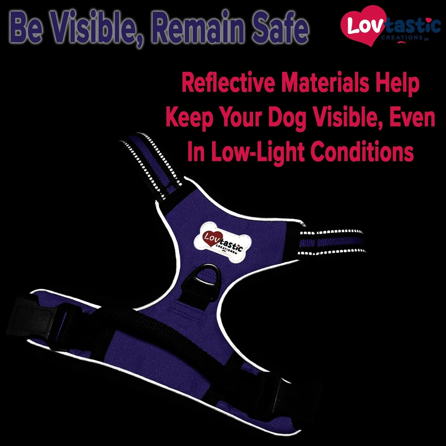 No-Pull Dog Harness - with Strong & Durable Dog Leash & Free Poopbag Holder 3pcs Set | Reflective No-Choke Pet Harness (SM-Purple)