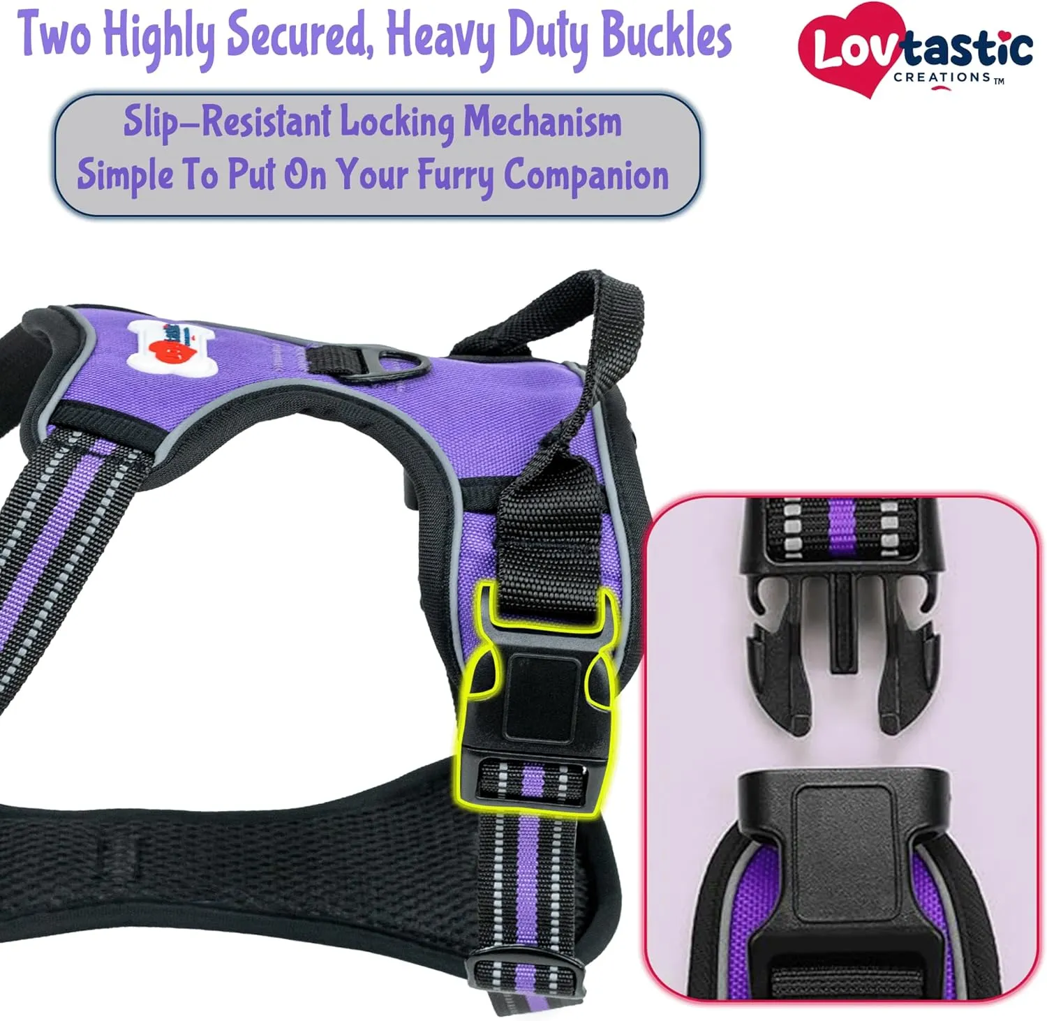 No-Pull Dog Harness - with Strong & Durable Dog Leash & Free Poopbag Holder 3pcs Set | Reflective No-Choke Pet Harness (SM-Purple)