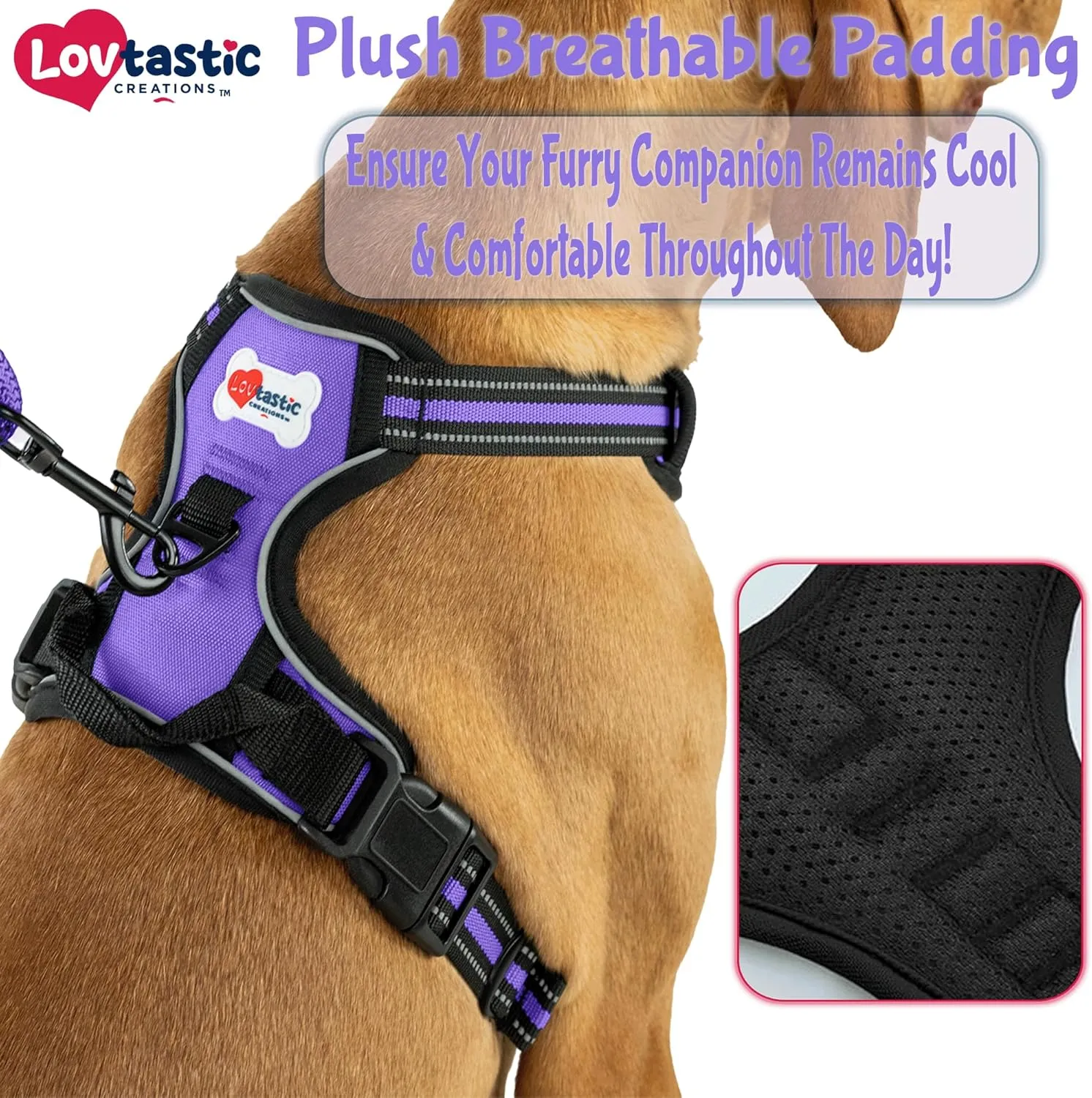 No-Pull Dog Harness - with Strong & Durable Dog Leash & Free Poopbag Holder 3pcs Set | Reflective No-Choke Pet Harness (SM-Purple)