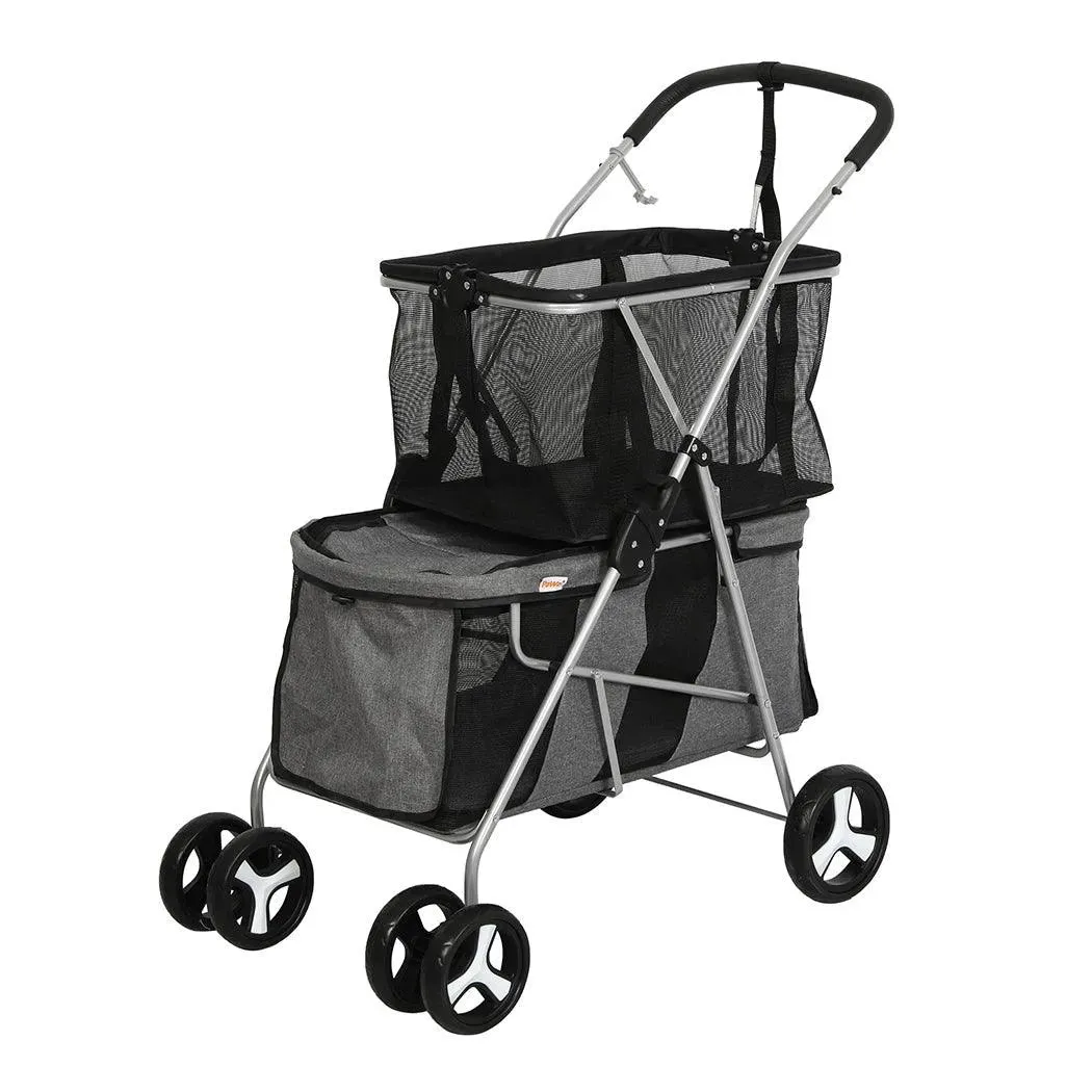 PaWz Pet Stroller 2-Tier Pram Dog Cat Carrier Foldable Large 4 Wheels Shopping