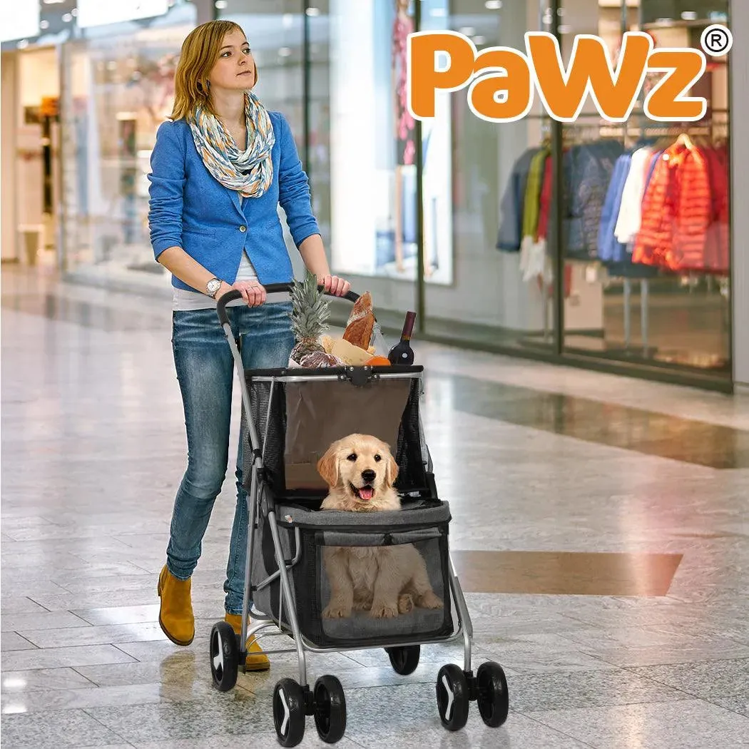 PaWz Pet Stroller 2-Tier Pram Dog Cat Carrier Foldable Large 4 Wheels Shopping
