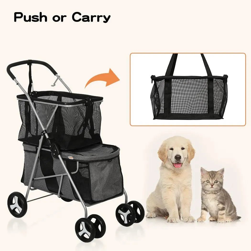 PaWz Pet Stroller 2-Tier Pram Dog Cat Carrier Foldable Large 4 Wheels Shopping