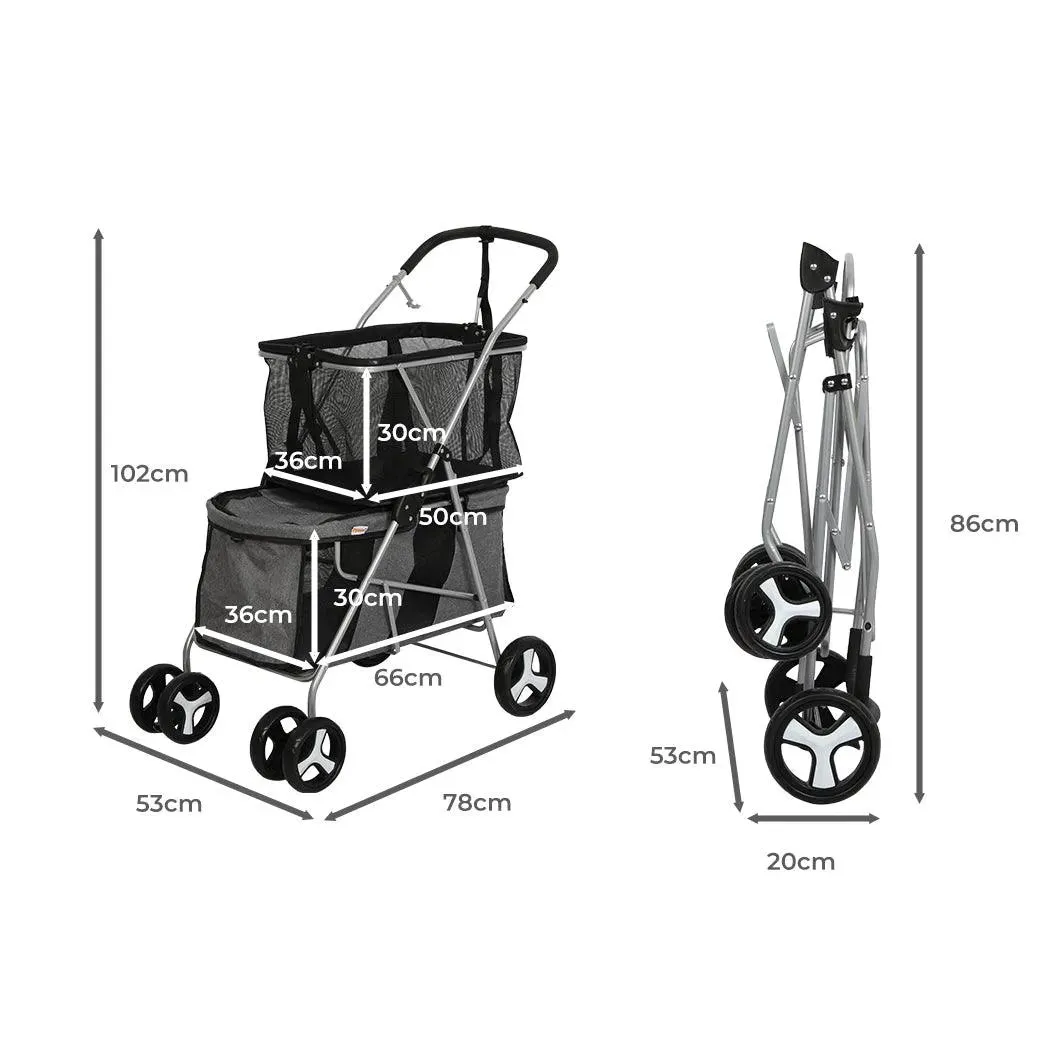 PaWz Pet Stroller 2-Tier Pram Dog Cat Carrier Foldable Large 4 Wheels Shopping