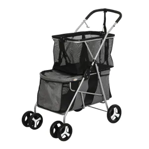 PaWz Pet Stroller 2-Tier Pram Dog Cat Carrier Foldable Large 4 Wheels Shopping