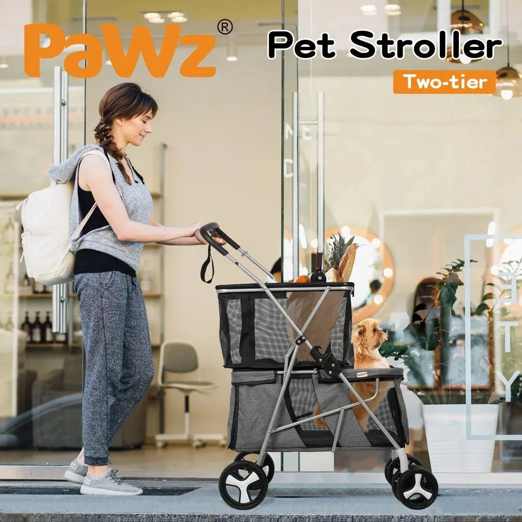 PaWz Pet Stroller 2-Tier Pram Dog Cat Carrier Foldable Large 4 Wheels Shopping