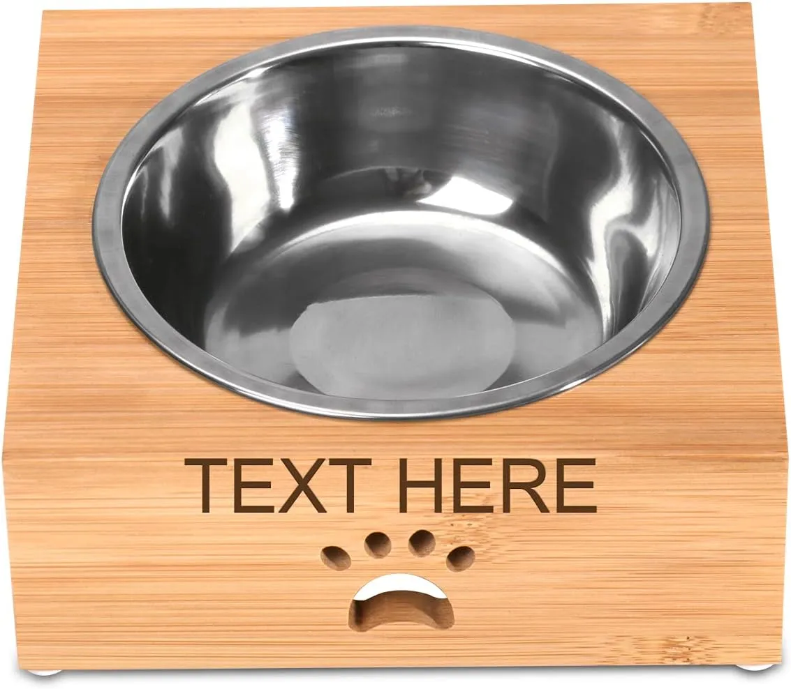 Personalized Dog Bowl with Name, PHOENIXTANG Custom Engraved Bamboo Stand Feeder, Raised Bamboo Dog Feeding Station with 3 Bowls, Comes with a Nonslip Silicone Pad, Easy to Clean
