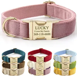 PETDURO Custom Dog Collar Personalized with Name Engraved Gold Metal Buckle for Large Medium Small Girl Dogs - Dog Leash and Bow Tie Available - Soft Comfy Velvet (Champagne Pink, M)