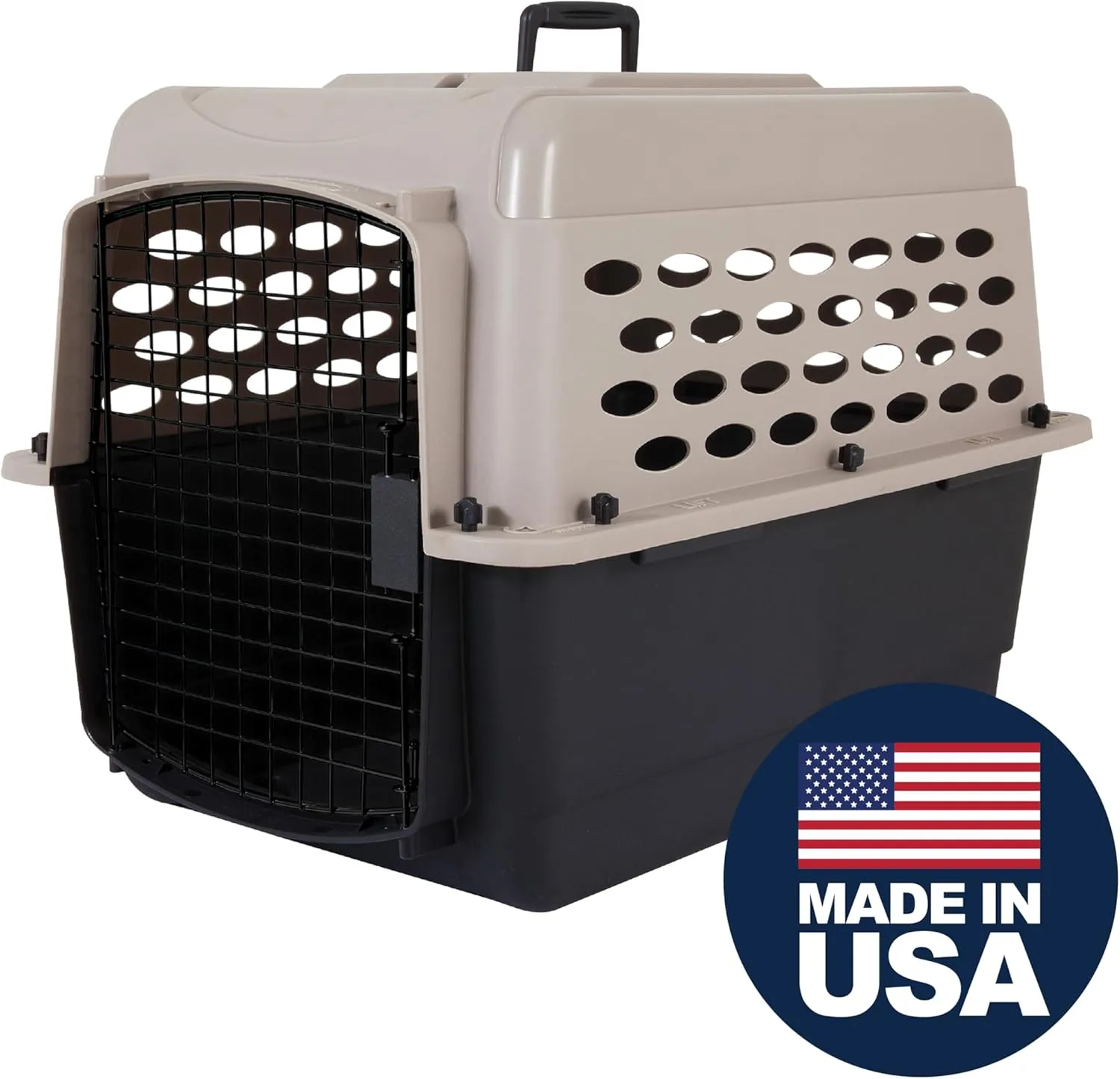 Petmate Vari Dog Kennel - Portable Dog Carriers & Crates for Medium Dogs, Airline-Friendly, Durable Plastic, Pet Carrier For Home and Travel, 28 Inches, Taupe and Black