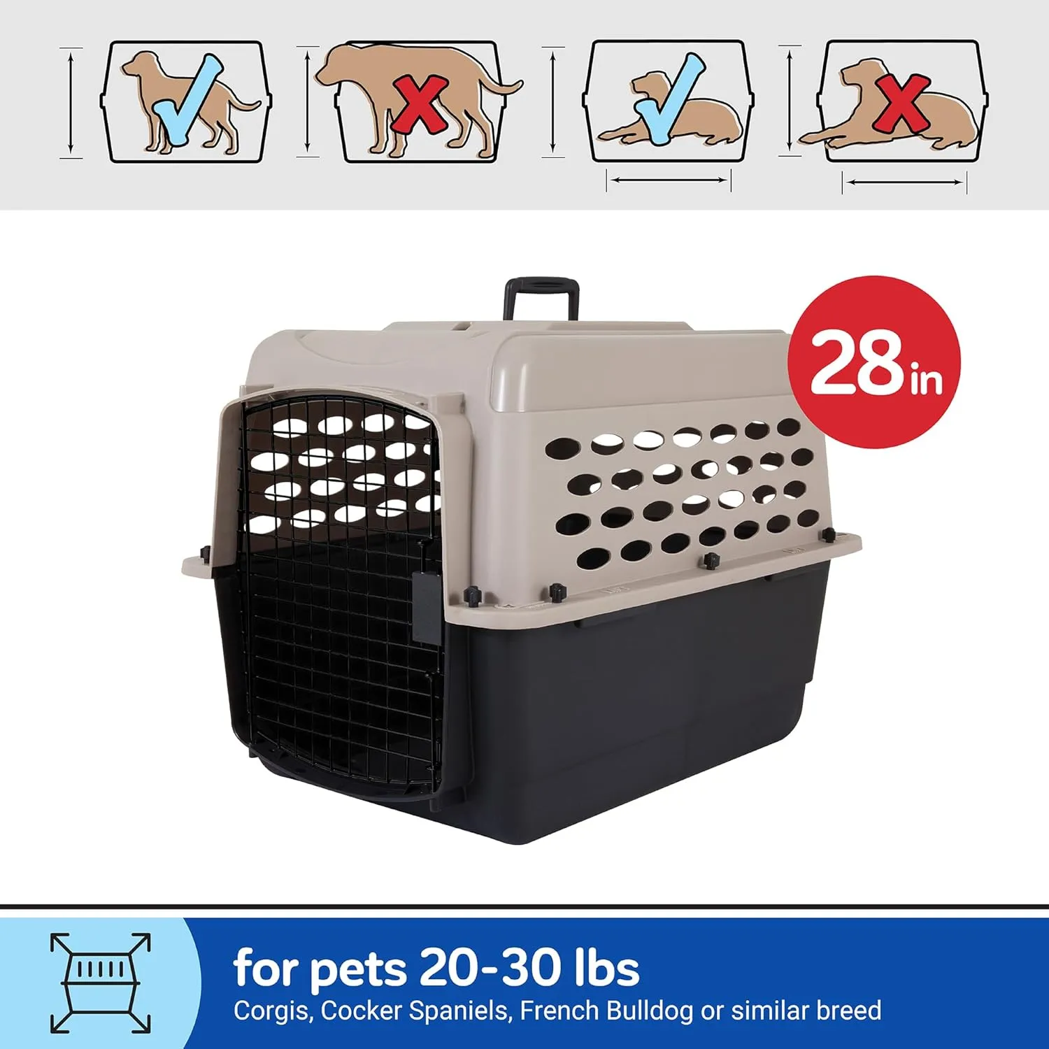 Petmate Vari Dog Kennel - Portable Dog Carriers & Crates for Medium Dogs, Airline-Friendly, Durable Plastic, Pet Carrier For Home and Travel, 28 Inches, Taupe and Black