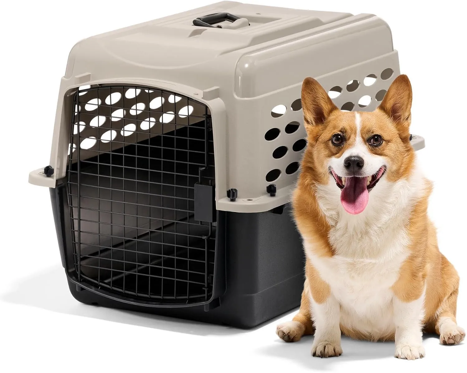Petmate Vari Dog Kennel - Portable Dog Carriers & Crates for Medium Dogs, Airline-Friendly, Durable Plastic, Pet Carrier For Home and Travel, 28 Inches, Taupe and Black