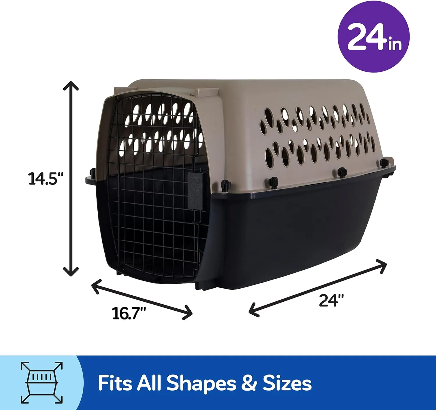 Petmate Vari Dog Kennel - Portable Dog Carriers & Crates for Small Dogs, Airline-Friendly, Durable Plastic, Pet Carrier For Home and Travel, 24 Inches, Taupe and Black