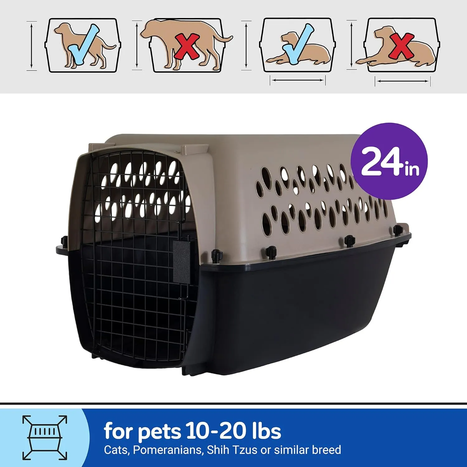 Petmate Vari Dog Kennel - Portable Dog Carriers & Crates for Small Dogs, Airline-Friendly, Durable Plastic, Pet Carrier For Home and Travel, 24 Inches, Taupe and Black
