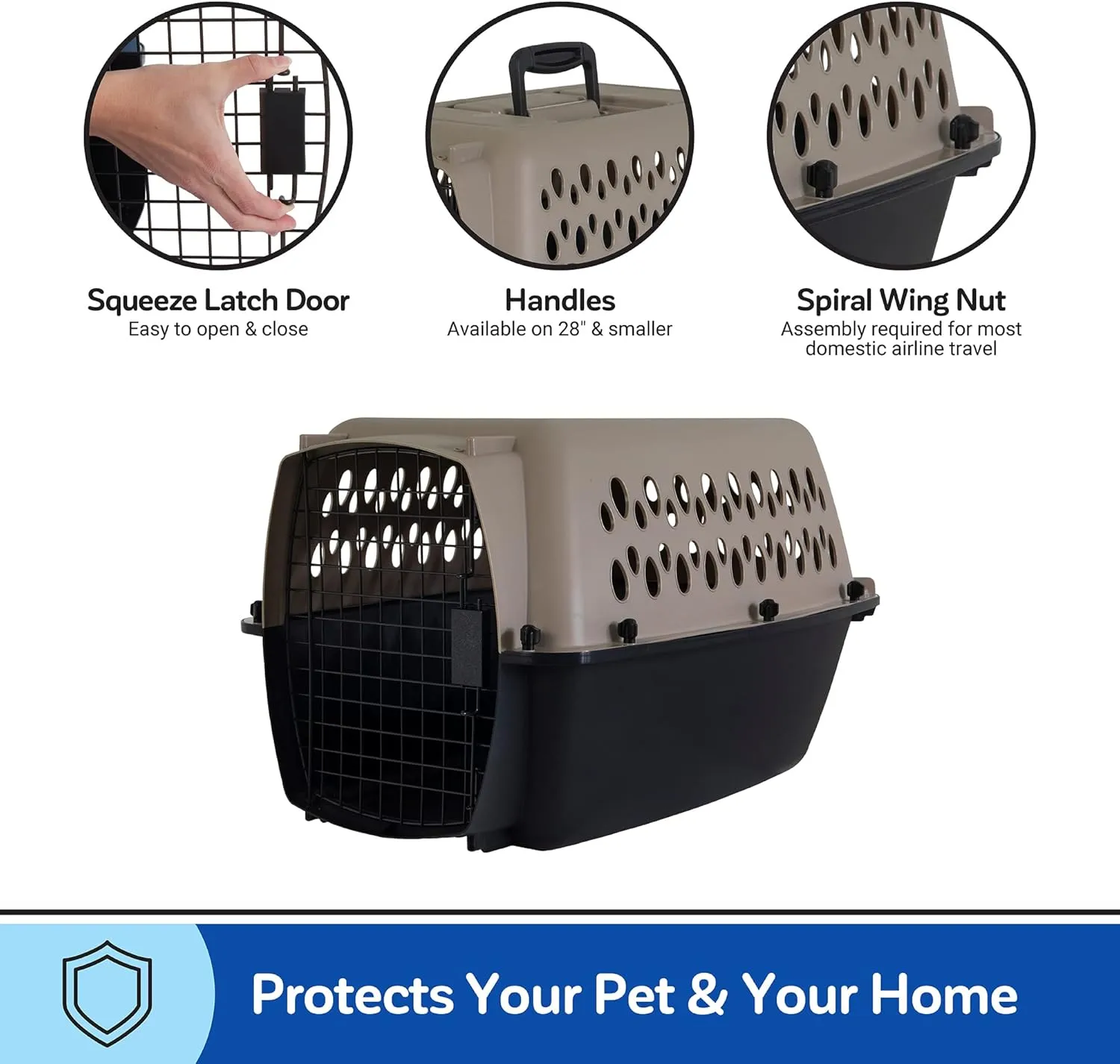 Petmate Vari Dog Kennel - Portable Dog Carriers & Crates for Small Dogs, Airline-Friendly, Durable Plastic, Pet Carrier For Home and Travel, 24 Inches, Taupe and Black