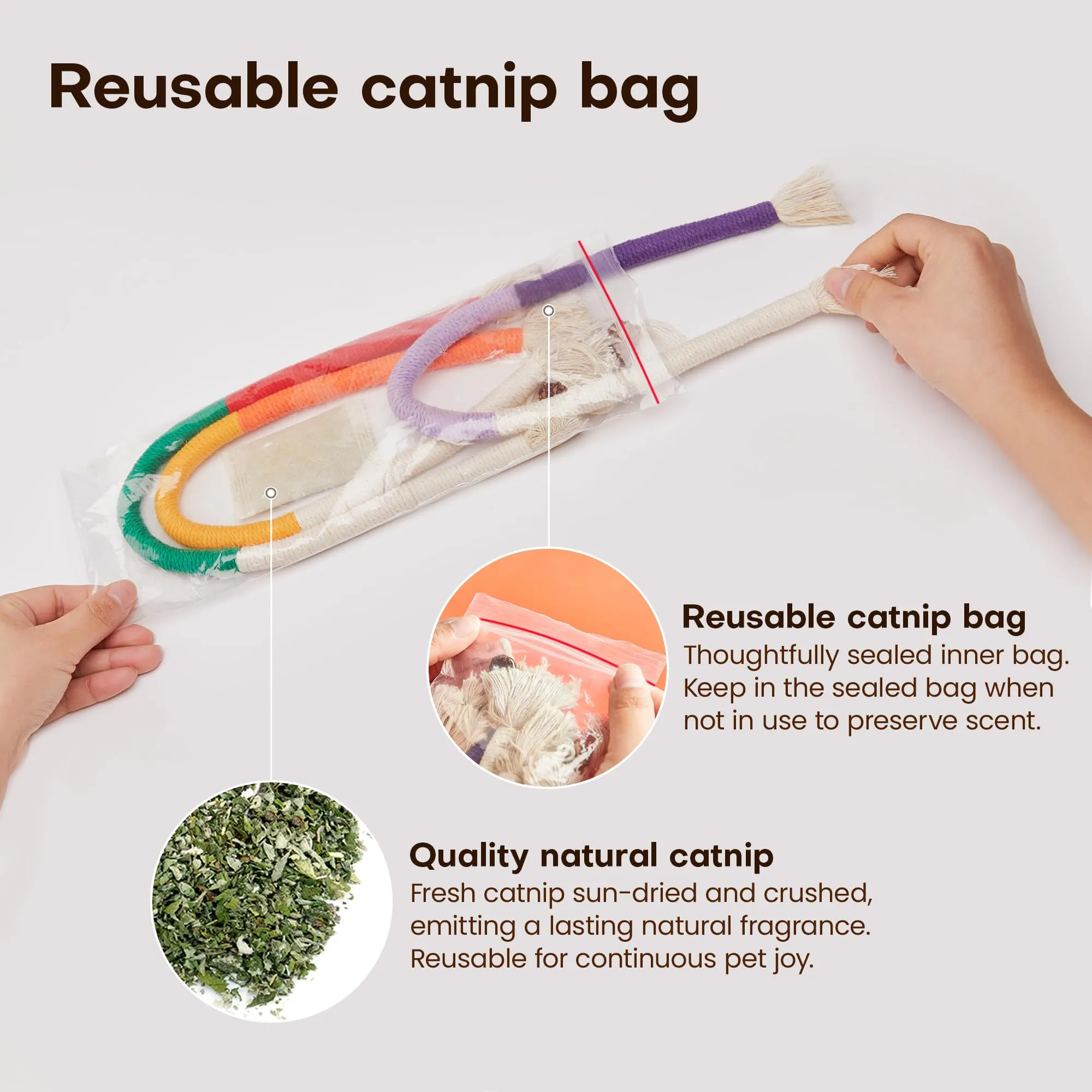 Potaroma Cat Toys Chew Ropes 3Pcs with Refillable Natural Catnip