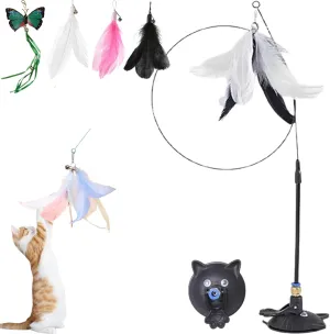 Puff Pet MeowMastery Toy, MeowMastery Cat Toy, Meow Mastery Teaser Wand - with 4 Types of Replacement Feathers, Interactive Cat Teaser, Exercise and Entertainment for Active Felines (Black)