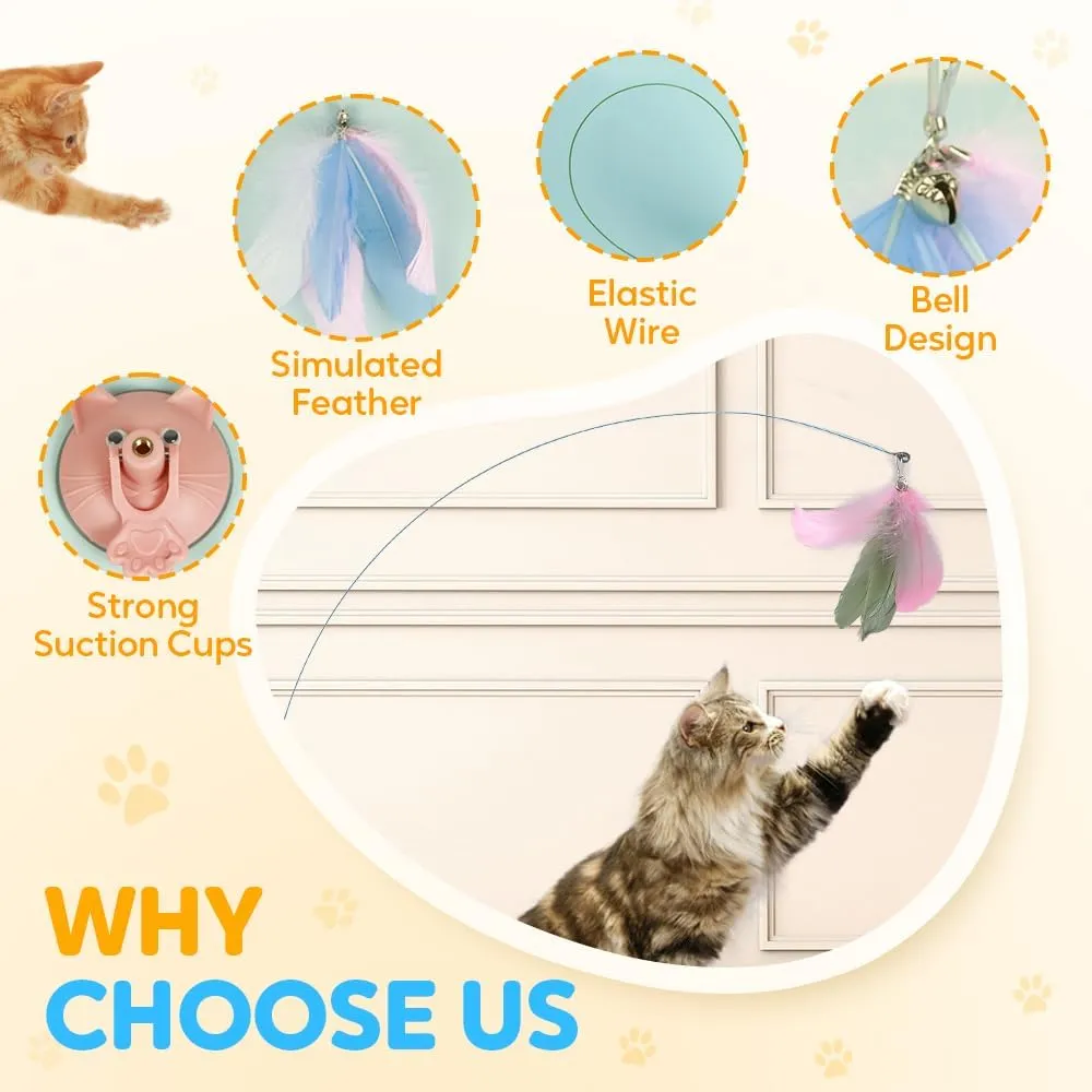 Puff Pet MeowMastery Toy, Upgrade Suction Cup Cat Toys for Indoor Cats, Cat Toys for Bored Indoor Adult Cats Wand Attachments (Green)