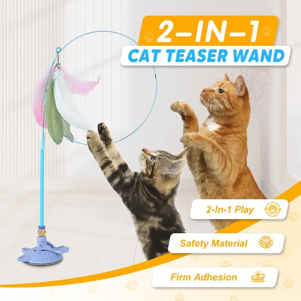 Puff Pet MeowMastery Toy, Upgrade Suction Cup Cat Toys for Indoor Cats, Cat Toys for Bored Indoor Adult Cats Wand Attachments (Green)