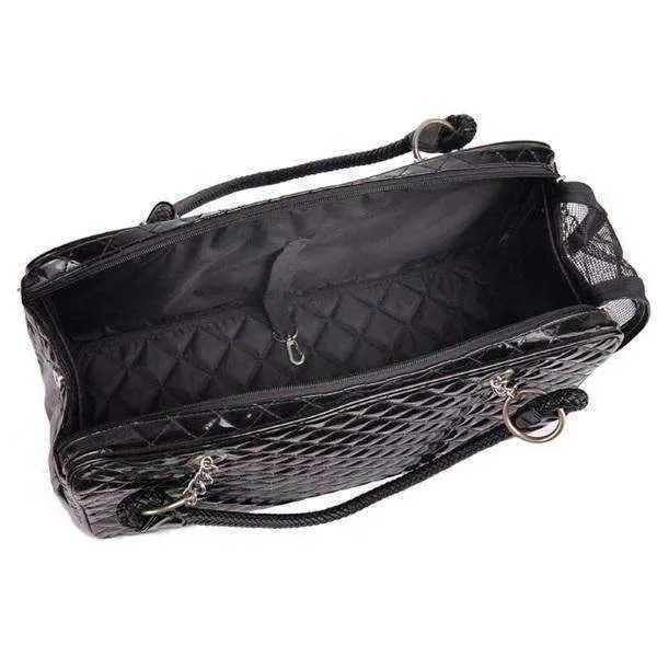 Quilted Patent Dog Carrier - Black