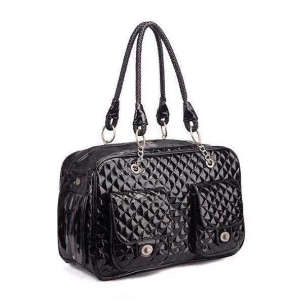 Quilted Patent Dog Carrier - Black