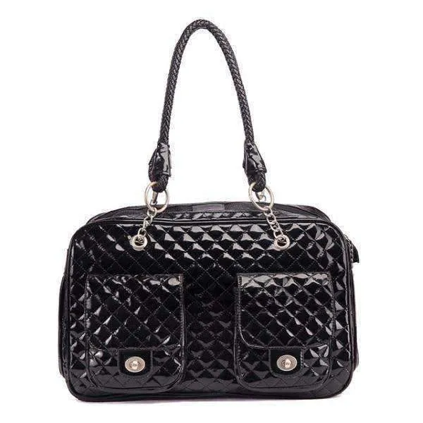 Quilted Patent Dog Carrier - Black