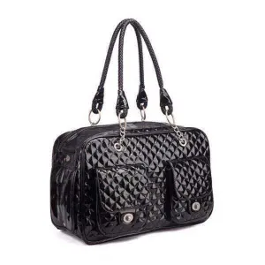 Quilted Patent Dog Carrier - Black