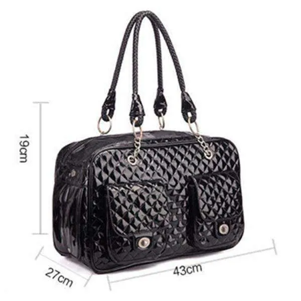 Quilted Patent Dog Carrier - Black