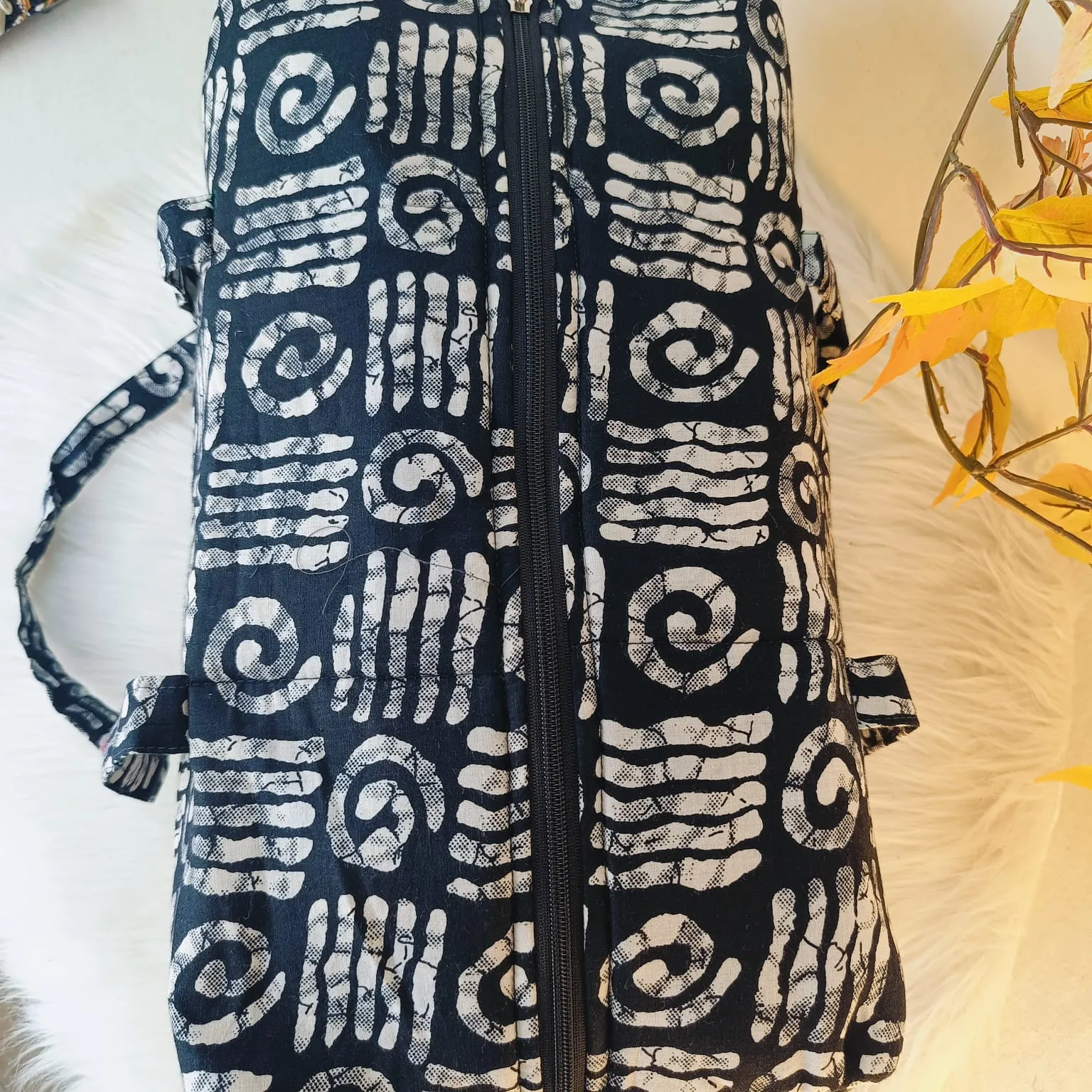 Rectangle Travel Bag  Blue with Green Geometric Design