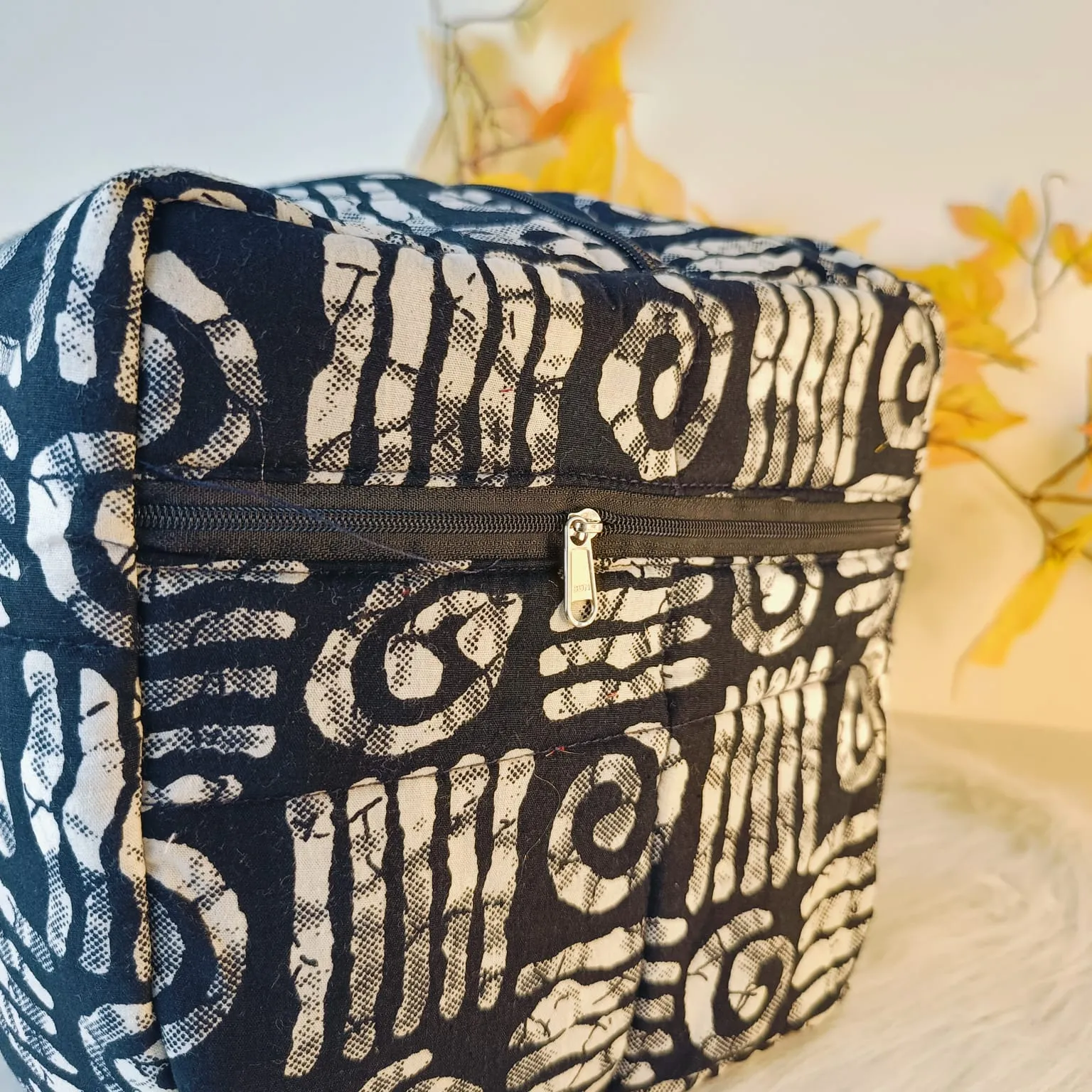 Rectangle Travel Bag  Blue with Green Geometric Design
