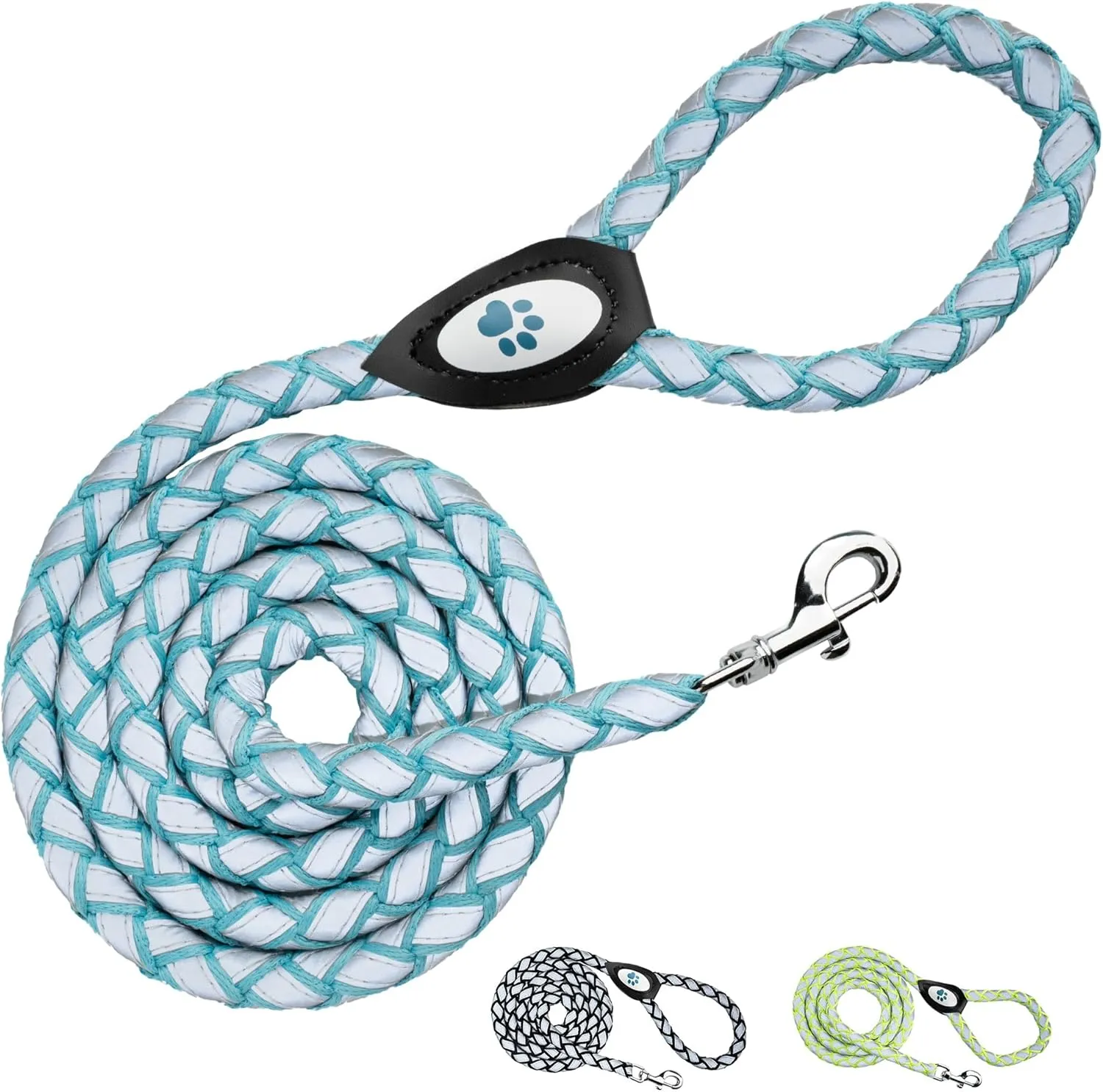 Reflective Dog Leash. Heavy Duty and Durable for Large and Medium Breeds. 6 Ft Long Rope, Tangle Free Braided Leash with Comfortable Handle (Teal)