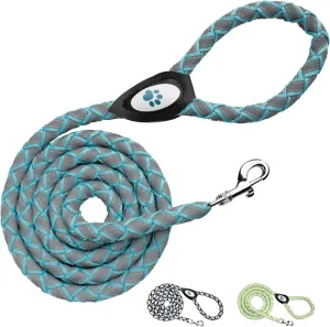 Reflective Dog Leash. Heavy Duty and Durable for Large and Medium Breeds. 6 Ft Long Rope, Tangle Free Braided Leash with Comfortable Handle (Teal)