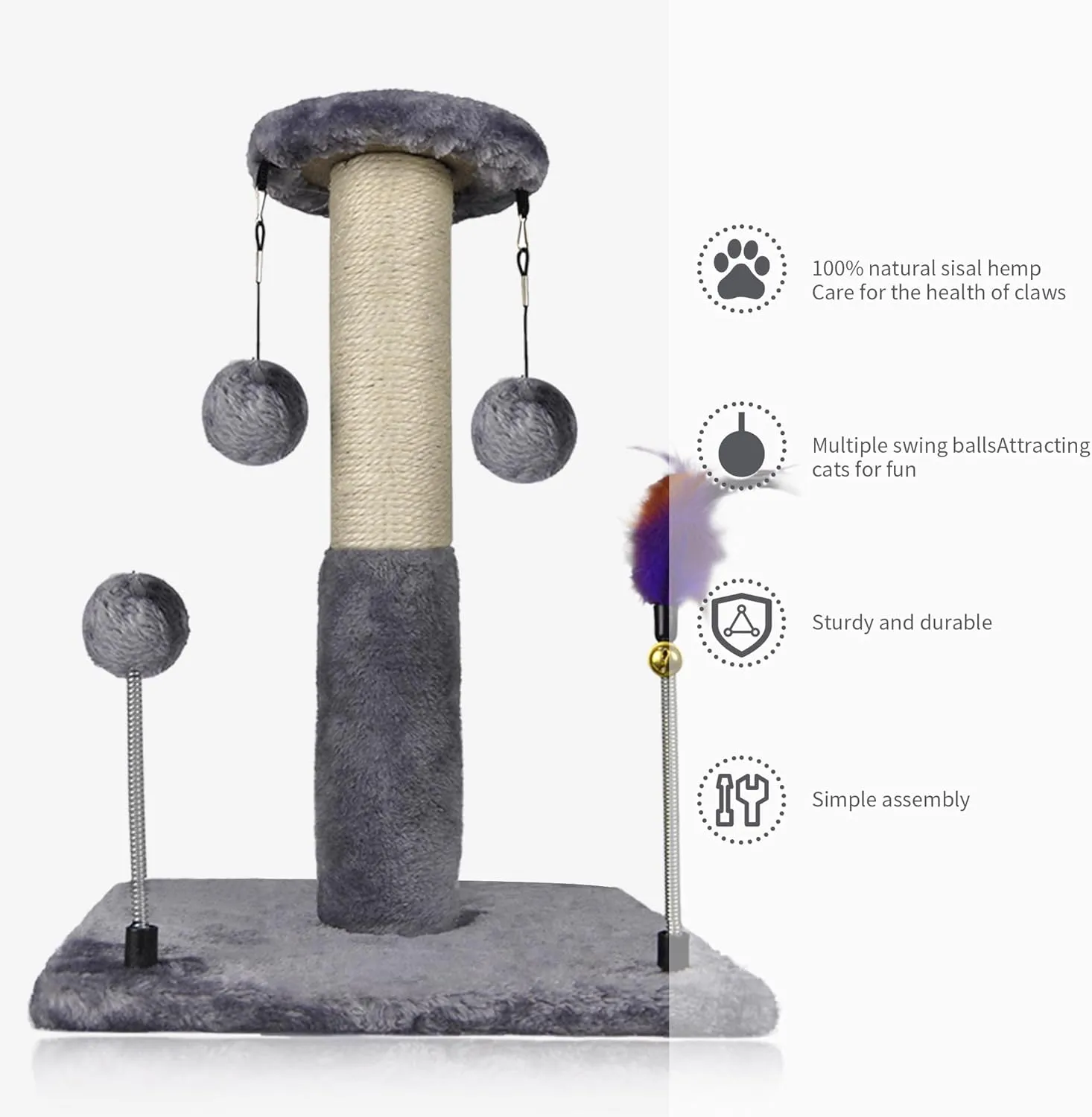 Sisal Scratching Post with Two Replacement Hanging Balls for Cat Play and Exercise