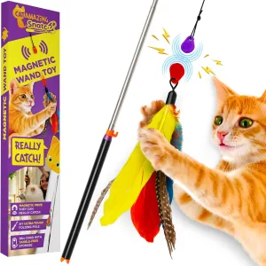 Snatch - Magnetic Cat Wand Toy! Telescoping, Durable Feather Toy for Cats - Fishing Pole & Teaser Wand String Stick - Cats Can Really Catch!