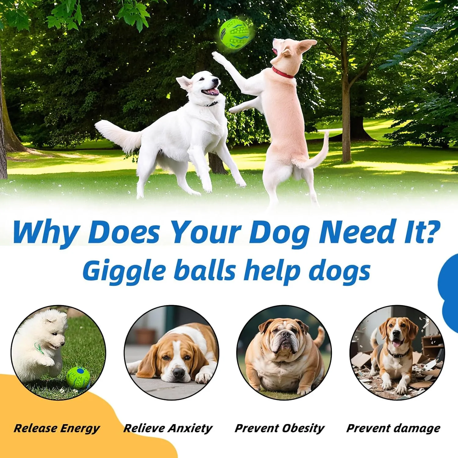 Spiky Interactive Dog Toys Ball, Shaking with Gibbering Sound, for Training, Teeth Cleaning & Herding, Wave, M, 3.46 in (8.8 cm)