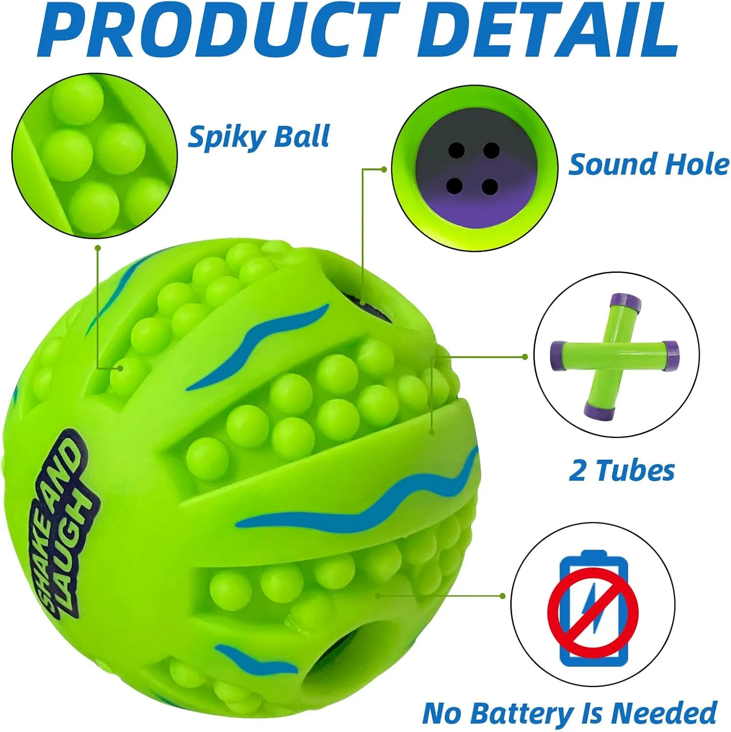 Spiky Interactive Dog Toys Ball, Shaking with Gibbering Sound, for Training, Teeth Cleaning & Herding, Wave, M, 3.46 in (8.8 cm)