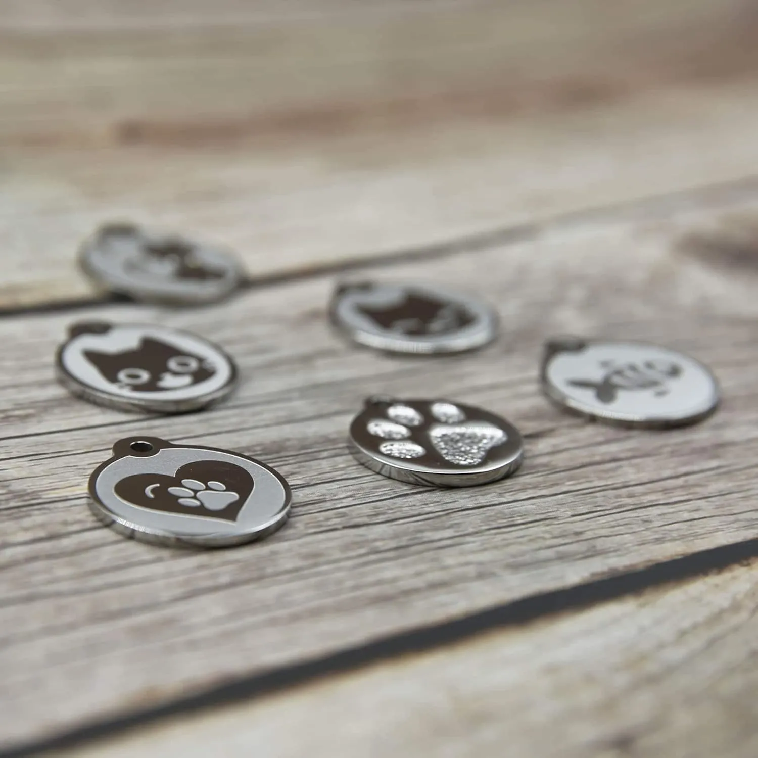 Stainless Steel Cat ID Tags - Engraved Personalized Cat Tags includes up to 4 Lines of Text with Kitty Shape
