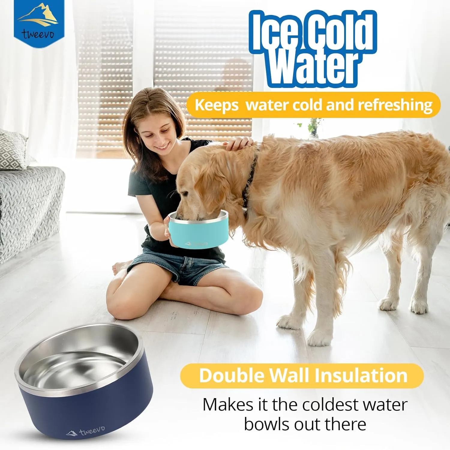 Stainless Steel Large Dog Bowl with 2 Rubber Balls - 64oz/100oz Size & 7 Color Options Durable, Non-Slip, Insulated Dog Bowl, Insulated Dog Food Bowls for Medium, Large, and Extra Large Dogs