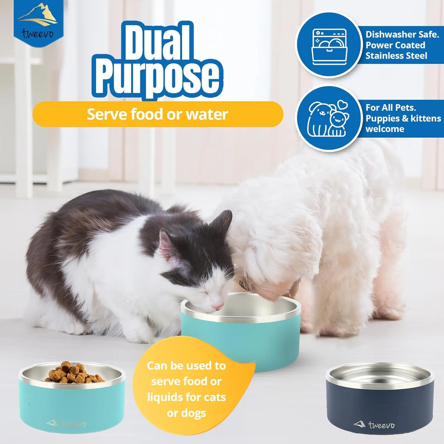 Stainless Steel Large Dog Bowl with 2 Rubber Balls - 64oz/100oz Size & 7 Color Options Durable, Non-Slip, Insulated Dog Bowl, Insulated Dog Food Bowls for Medium, Large, and Extra Large Dogs