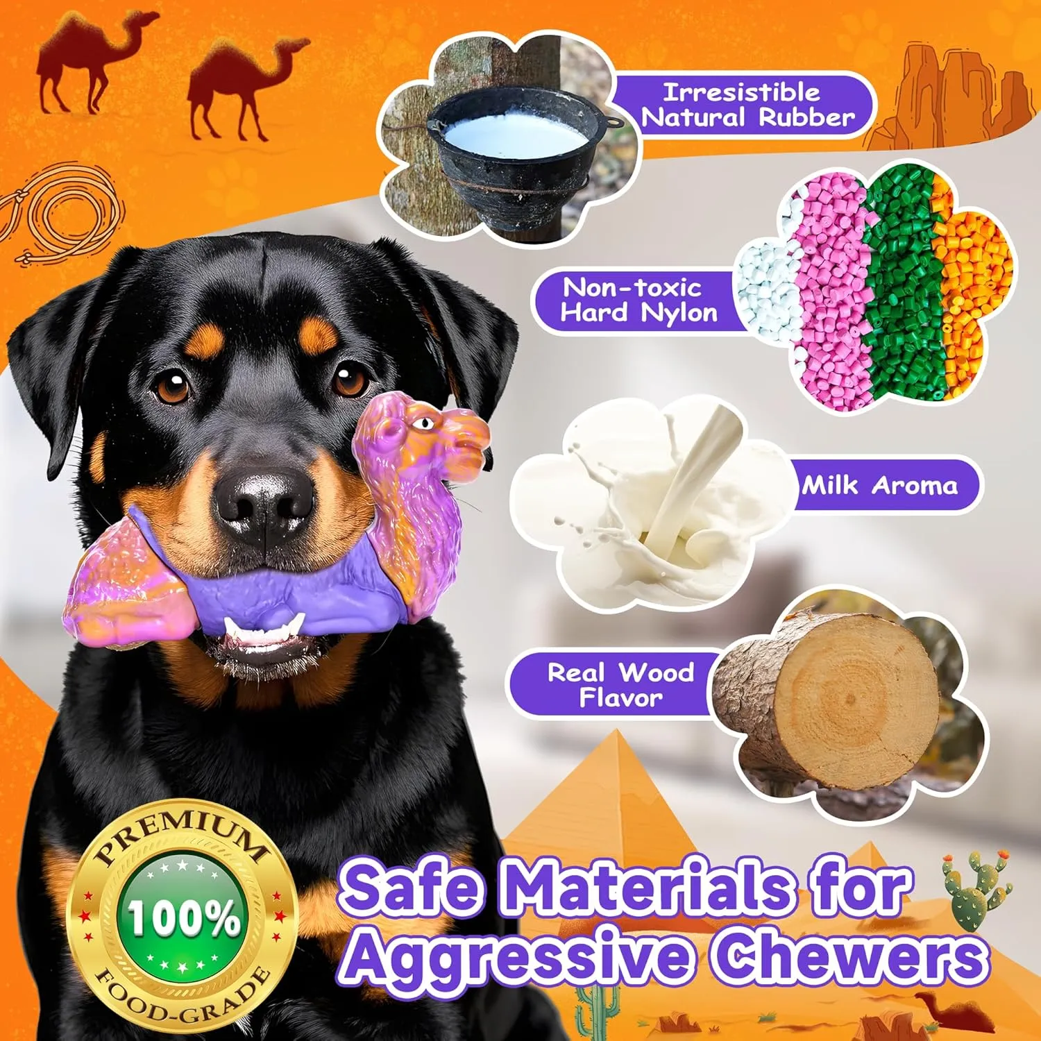 Tough Chew Toys for Dogs, Indestructible Dog Toy for Aggressive Chewers, Rubber&Nylon Squeaky Teething Large Dogs Toy Durable for Puppy Agressive Chewer Small Medium Breeds, Keep Them Busy Wood Scent