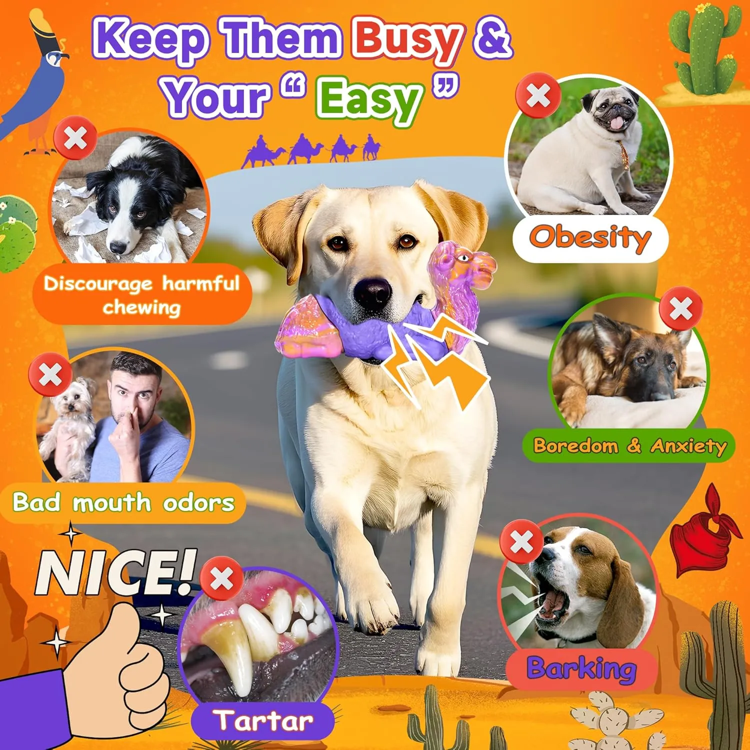 Tough Chew Toys for Dogs, Indestructible Dog Toy for Aggressive Chewers, Rubber&Nylon Squeaky Teething Large Dogs Toy Durable for Puppy Agressive Chewer Small Medium Breeds, Keep Them Busy Wood Scent