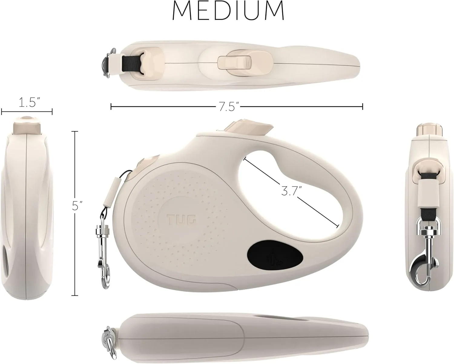 TUG Oval 360 Tangle-Free Retractable Dog Leash with Integrated Waste Bag Dispenser (Medium, Cream)