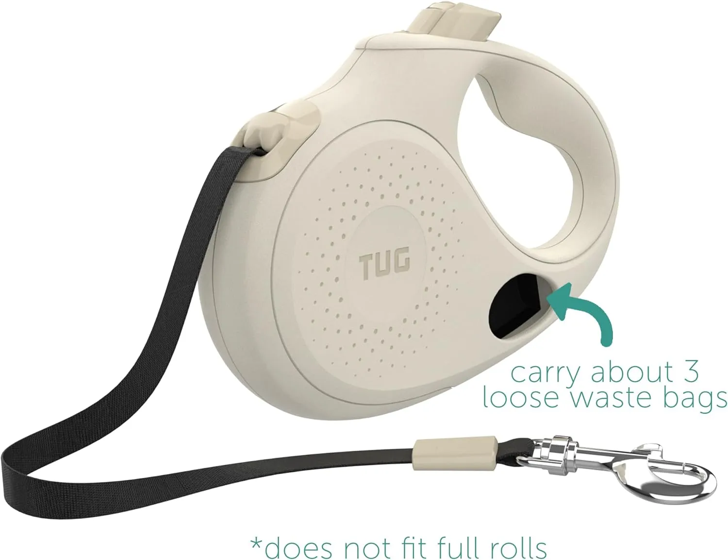 TUG Oval 360 Tangle-Free Retractable Dog Leash with Integrated Waste Bag Dispenser (Medium, Cream)