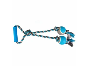 Tug Toy Knotted Cotton Loop & 2 Tennis Balls 43cm grey/blue