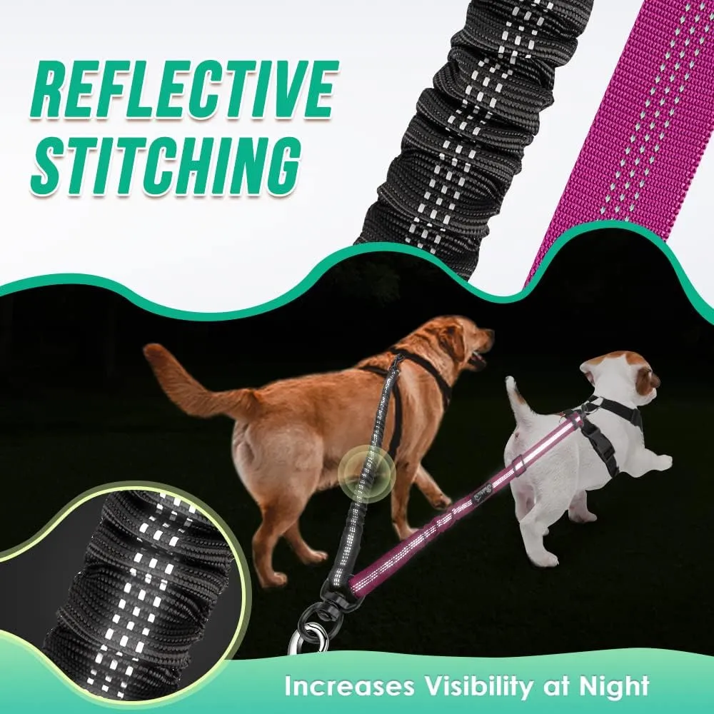 Two Dog Lead, 2 in 1 Upgraded Double Dog Leash Attachment Combine Adjustable Strap and Shock Absorbing Bungee No Tangle Dual Training Splitter for Different Size Dogs