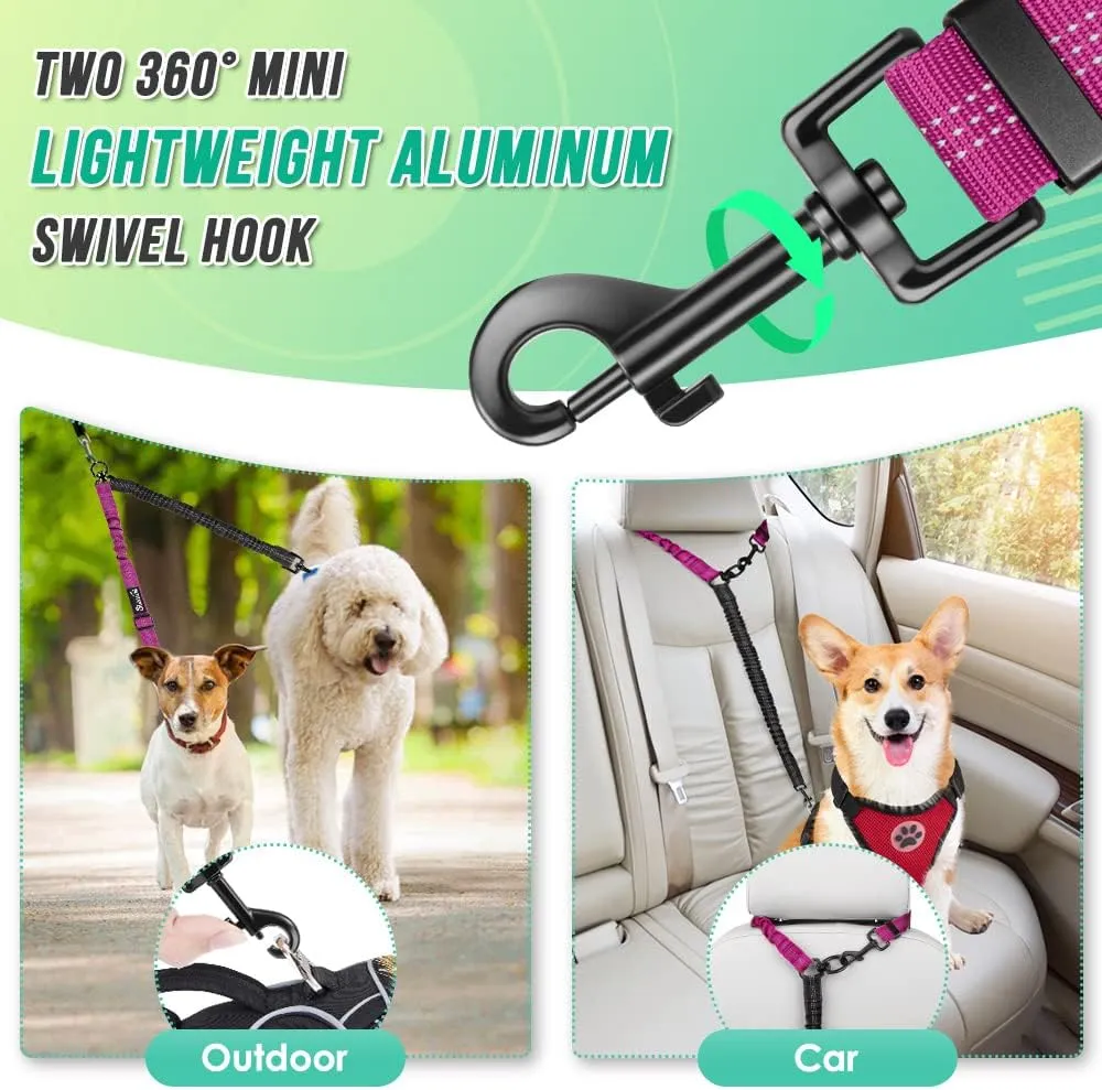 Two Dog Lead, 2 in 1 Upgraded Double Dog Leash Attachment Combine Adjustable Strap and Shock Absorbing Bungee No Tangle Dual Training Splitter for Different Size Dogs