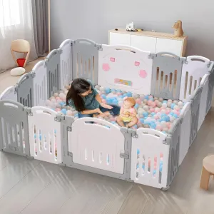 UANLAUO Play Yard 18 Panel Foldable Baby Fence & Play Area, Adjustable Shape, Easy to Assemble Indoor/Outdoor (Grey White)