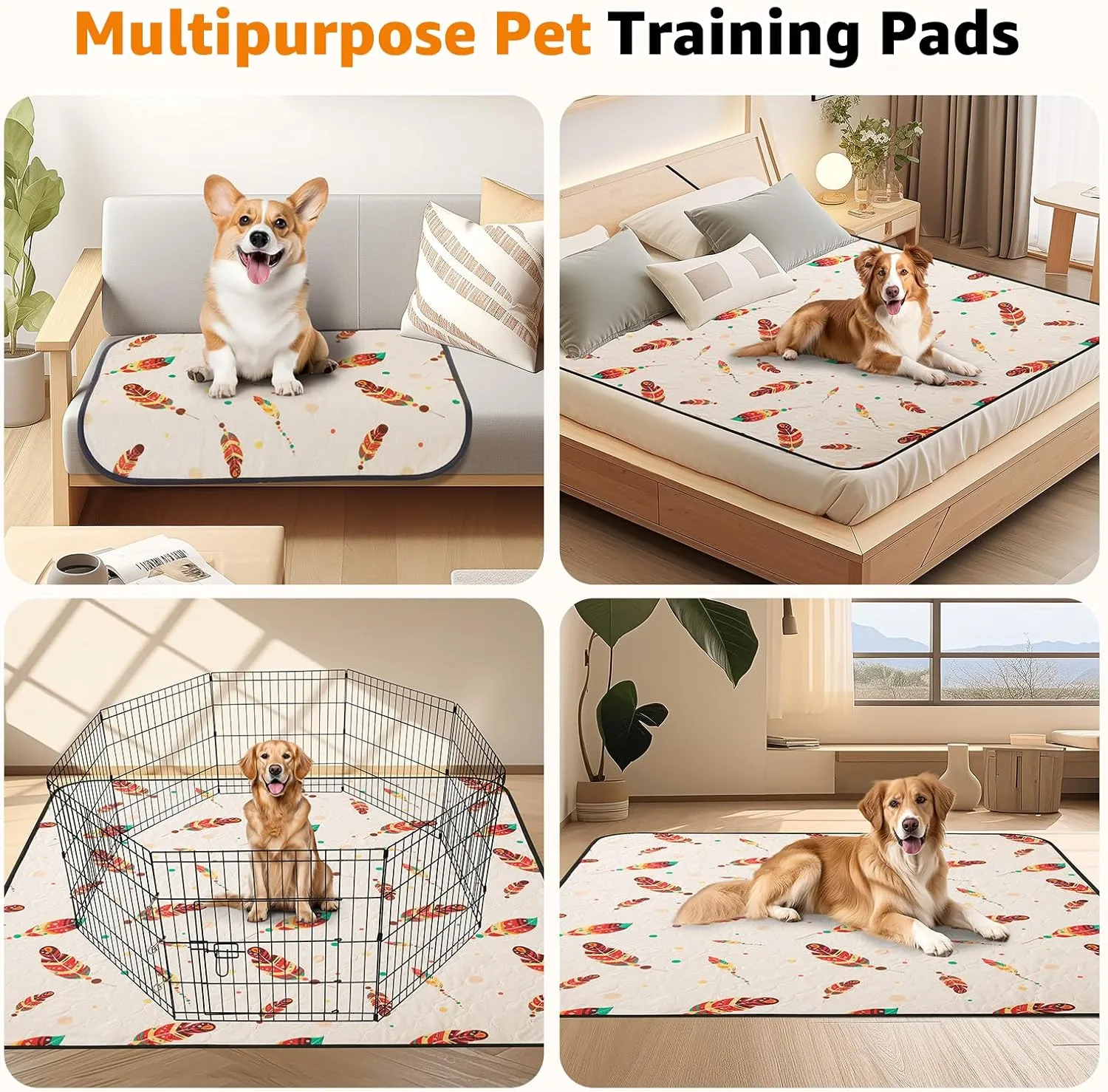 Washable Dog Pee Pads: 2 Pack Reusable, Waterproof & Leakproof, Non-Slip Whelping Pads for Floor, Playpen, Crate, Couch, 36x41 Inch
